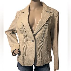 Wilsons Leather Pintuck Jacket Blazer Classic Neutral Clean City Biker Women XL